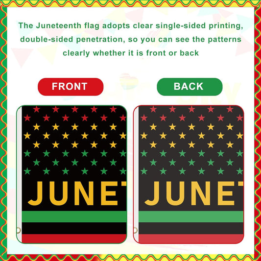 2-pack of 3x5 ft Juneteenth African American flag banners displayed outdoors on a lawn