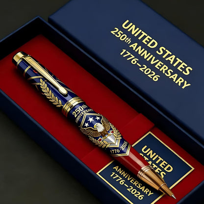 250th Anniversary commemorative ballpoint pen displayed in an elegant gift box as a patriotic collector's item for America's 250th Independence Day celebration