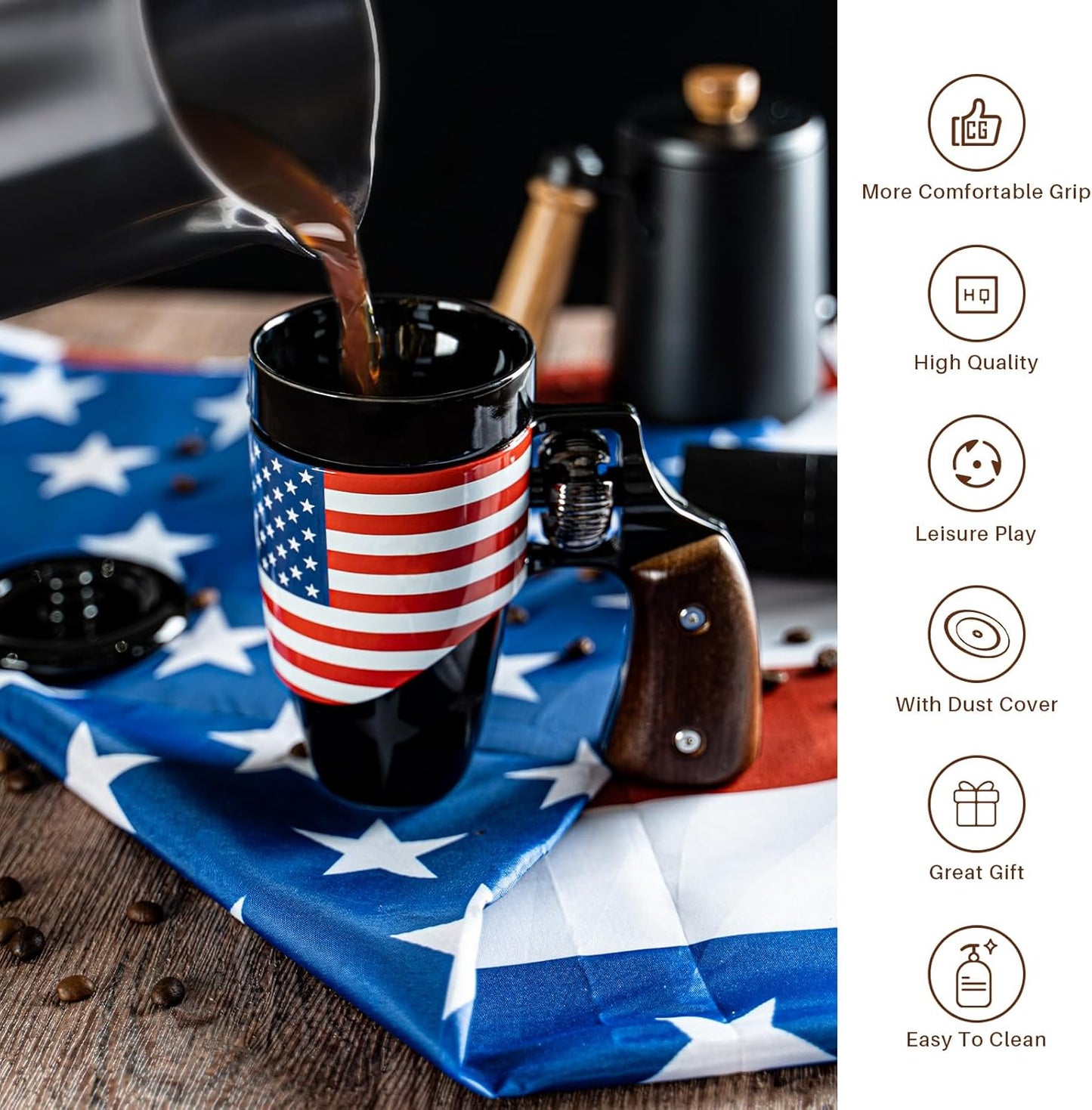 VIREESR 16oz black flag ceramic revolver novelty coffee mug funny gift for men and dad