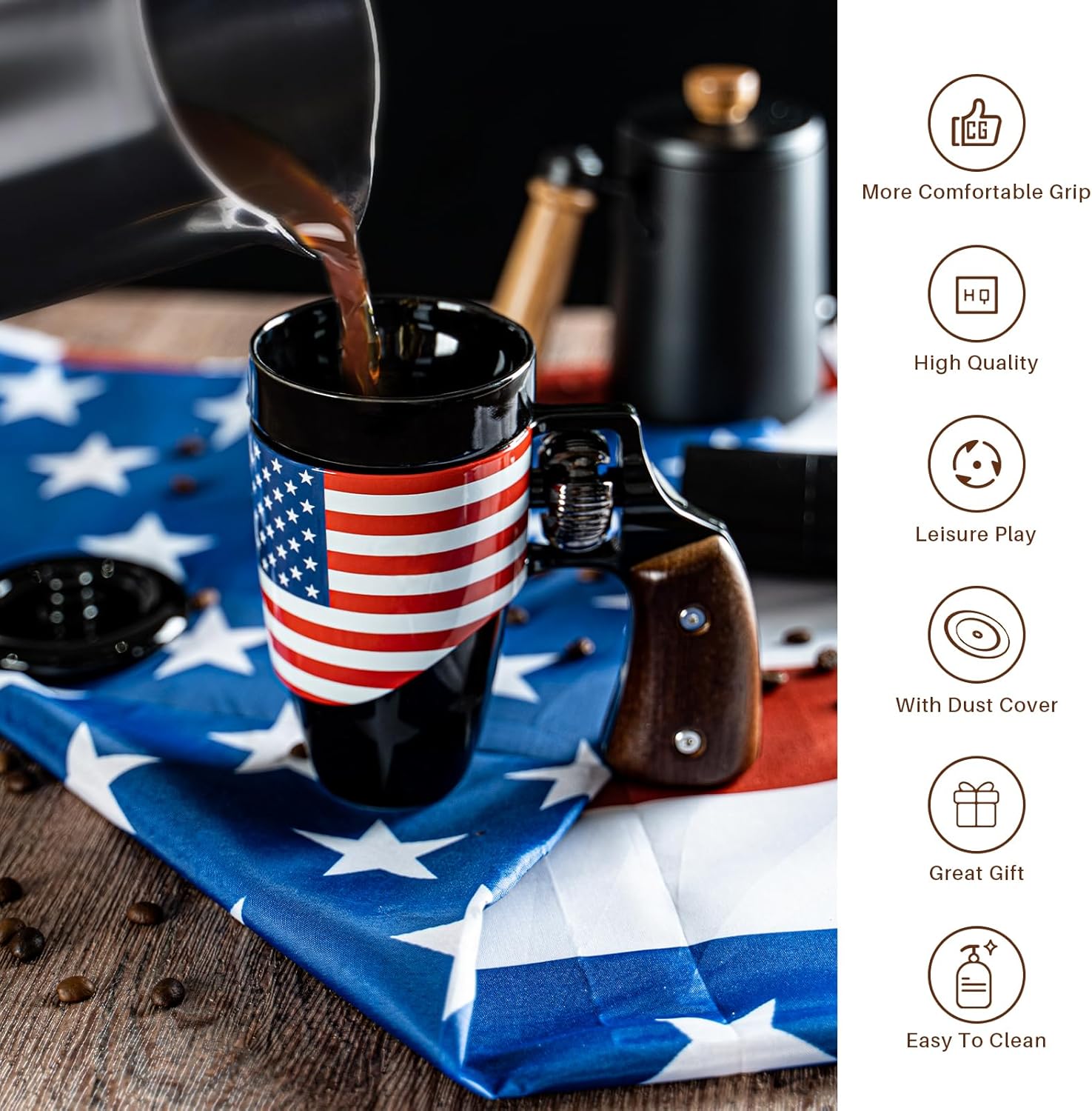 VIREESR 16oz black flag ceramic revolver novelty coffee mug funny gift for men and dad