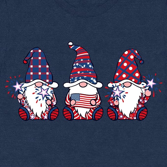 4th of July Shirts Women American Flag Gnomes T-Shirt | Patriotic Stars and Stripes Tee Tops