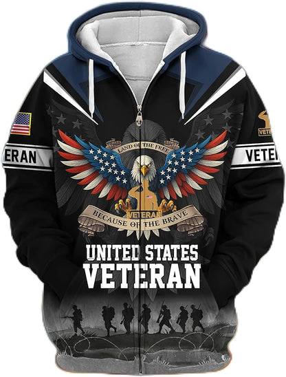 United States Veteran zip-up military hoodie patriotic fleece sweatshirt gift for veterans