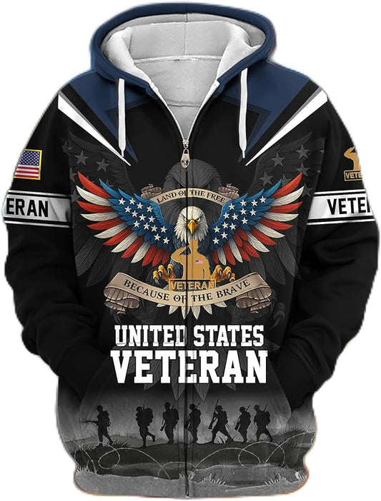 United States Veteran zip-up military hoodie patriotic fleece sweatshirt gift for veterans