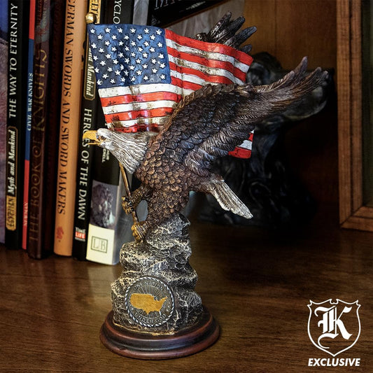 American Flag Eagle Statue | Hand Painted Sculpted Polyresin | Rustic Patriotic Home Decor | 10.5" x 7" x 6.25"