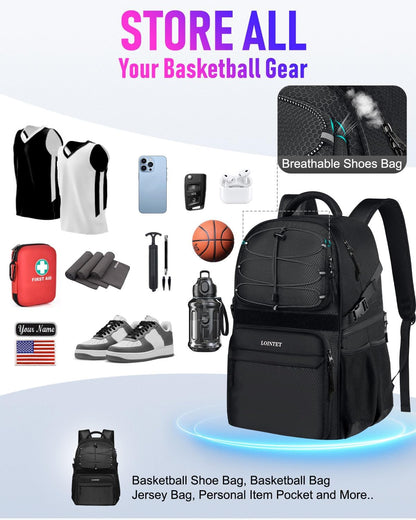Basketball Bag Backpack with Ball Holder Shoes Compartment