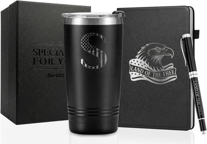 Onebttl personalized men's gift set with 20oz stainless steel tumbler, artisan journal with gold foil cover, and signature pen in a premium gift box