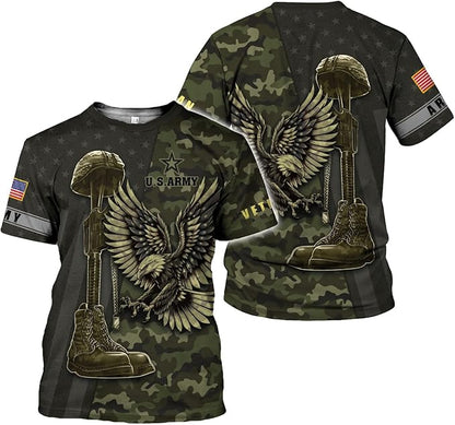 Veteran Army T-Shirt | US Military Pride American Flag Vintage Jersey | Memorial Day Gift for Men