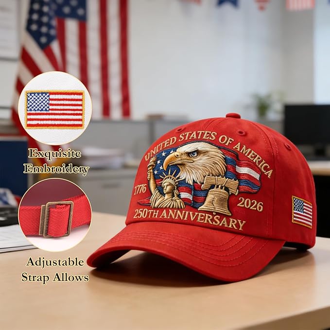 2-pack 250th Anniversary eagle embroidered patriotic baseball cap adjustable navy blue red 1776-2026