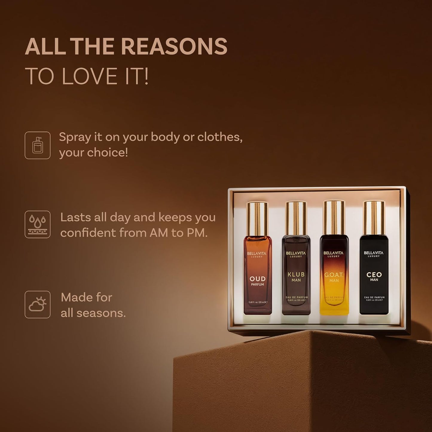 BellaVita luxury men's perfume gift set with CEO Man GOAT KLUB and OUD four 20ml bottles Father's Day gift for men