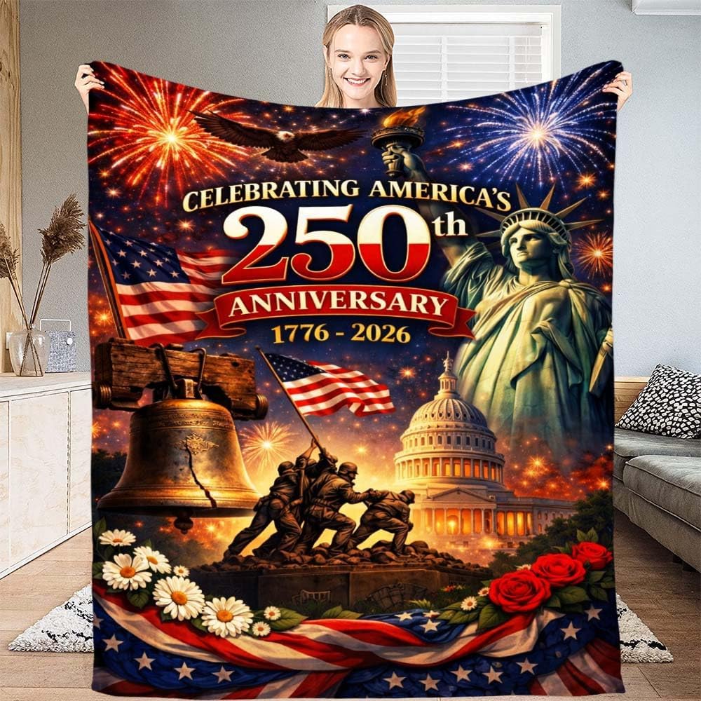 Personalized 250th Anniversary USA patriotic eagle throw blanket soft cozy keepsake 1776-2026