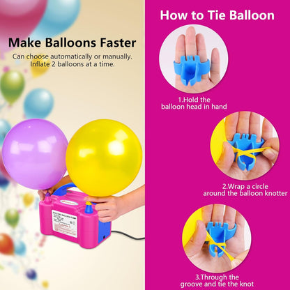 IDAODAN Electric Balloon Pump, Portable Electric Balloon Blower Machine Balloon Air Pump Dual Nozzle Rose Red 110V 600W Balloon Inflator for Party Decorations