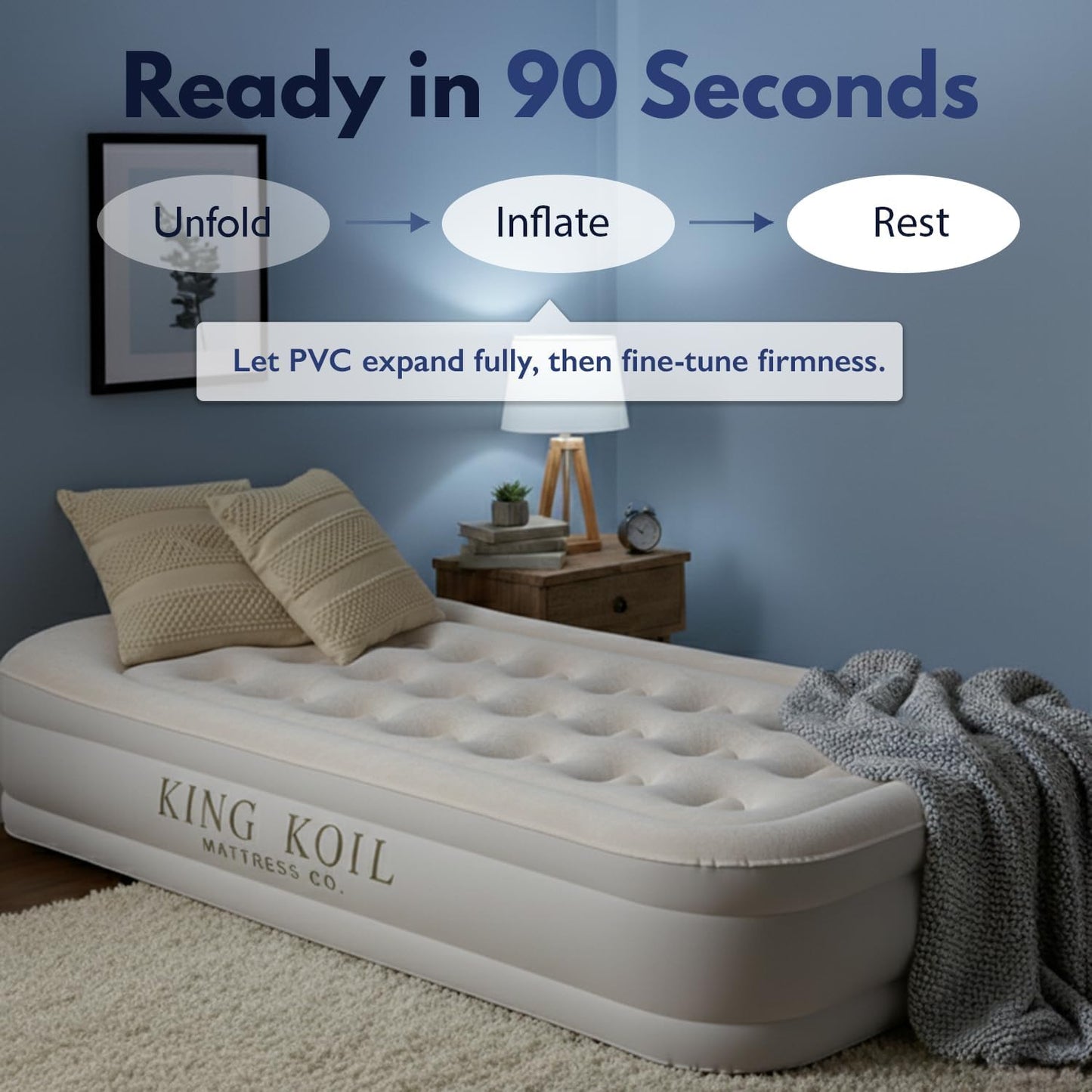 King Koil Plush Pillow Top Twin Air Mattress with Built-in High-Speed Pump for Camping