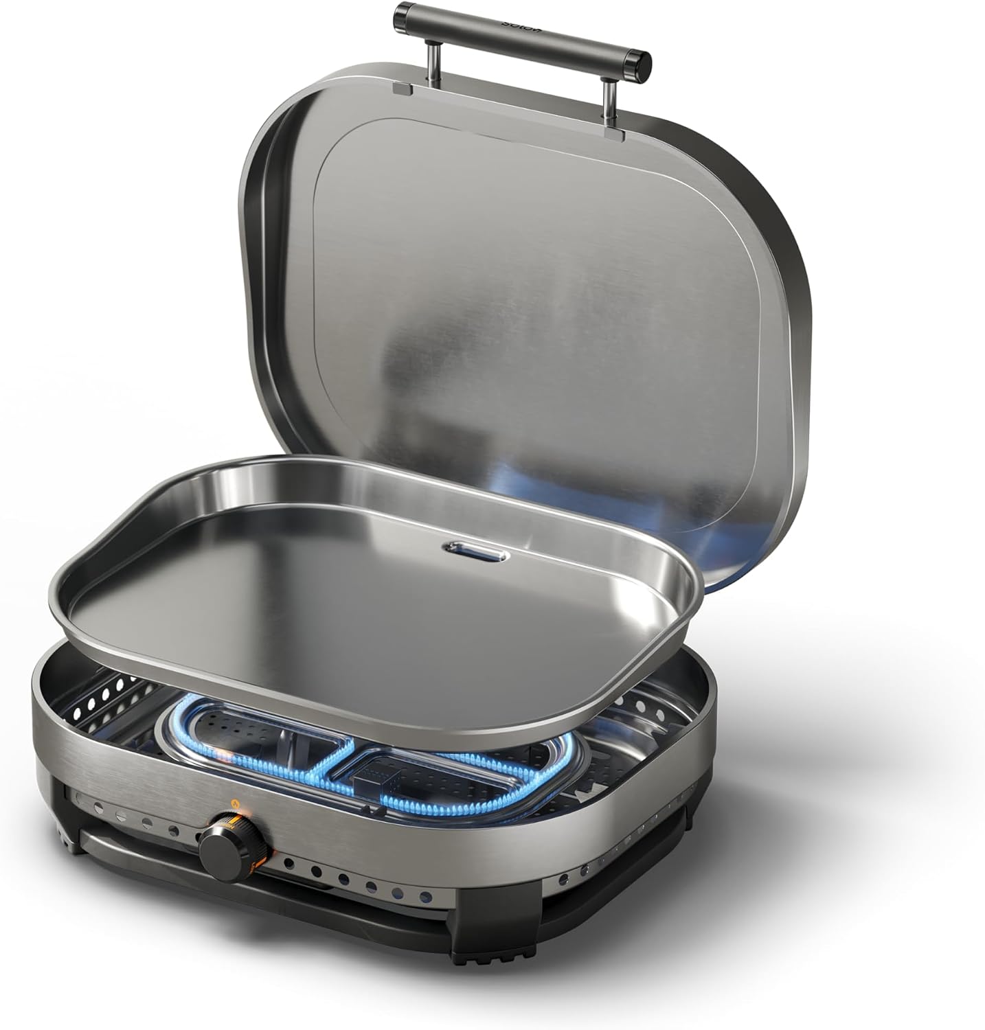 Solo Stove Steelfire 22 inch stainless steel propane griddle portable flat top outdoor grill on table