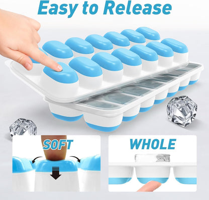 ChefAide Ice Cube Tray with Lid, 4 Packs 56 Cubes Durable Stackable Ice Cube Trays for Freezer with Removable Lids, Easy-Release Plastic & Silicone Ice Tray for Cocktail, Coffee