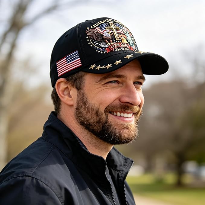 Eagle Liberty and Cross 250th Anniversary patriotic baseball cap adjustable fit men women 1776-2026