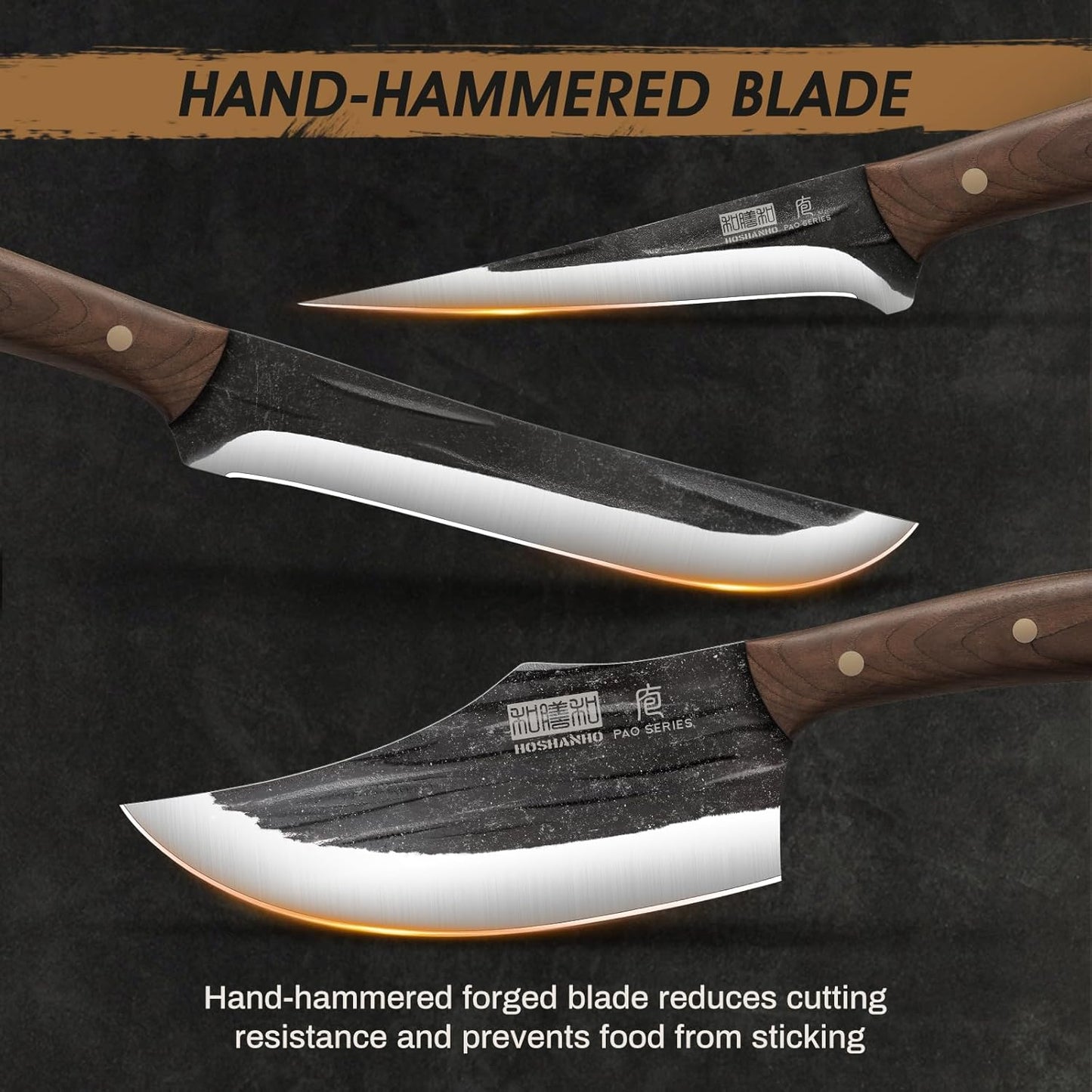 HOSHANHO hand forged butcher knife set with meat cleaver bone chopper and fillet knives in roll bag BBQ and camping gift for men
