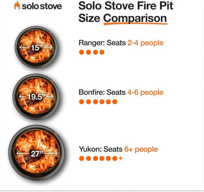 Solo Stove Yukon 2.0 stainless steel smokeless fire pit with stand glowing with a wood fire in a backyard at night