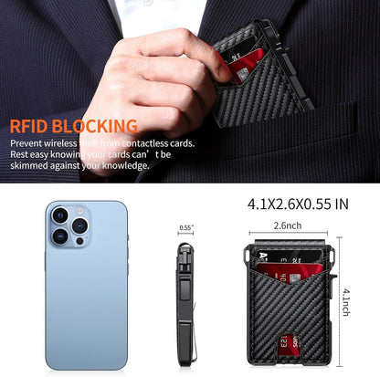  ZALVEX men's slim RFID blocking metal aluminum minimalist pop up wallet with money clip and ID window