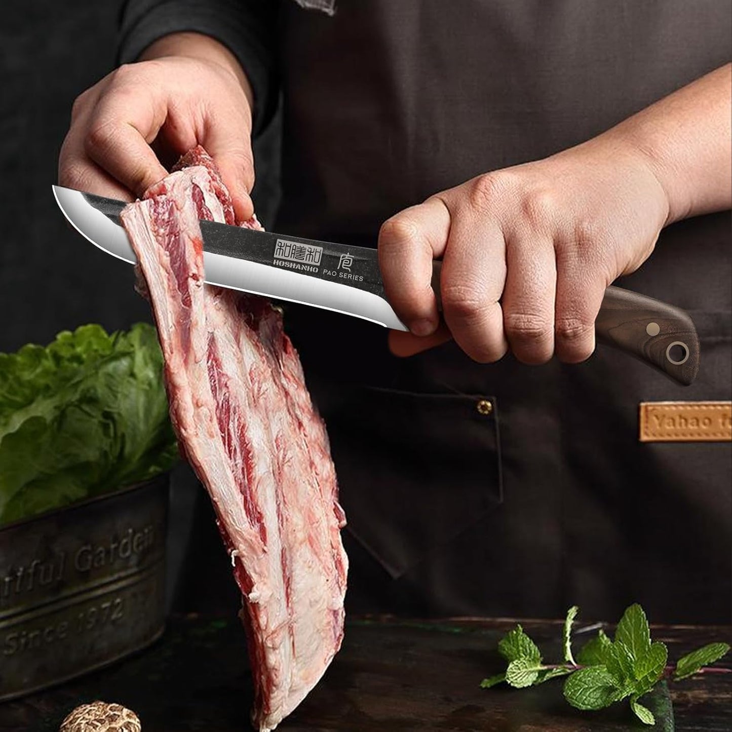 HOSHANHO hand forged butcher knife set with meat cleaver bone chopper and fillet knives in roll bag BBQ and camping gift for men