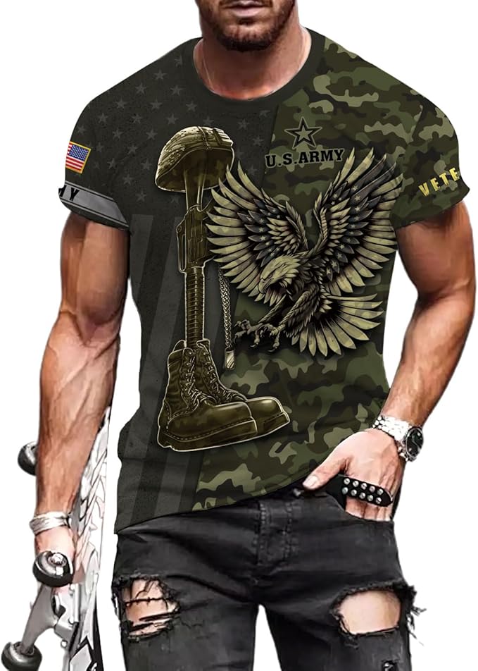 Veteran Army US military pride American flag vintage jersey t-shirt for men