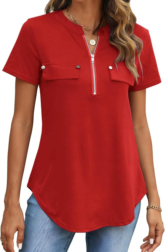 Halife Womens Dressy Casual Tops Short Sleeve