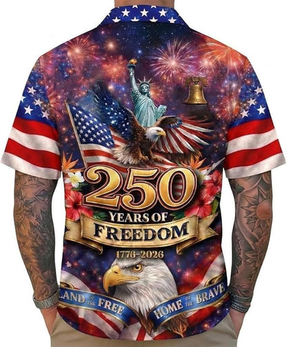 GABITA America's 250th Anniversary Hawaiian Shirt 1776–2026 | Patriotic Eagle Flag Button Down Shirt for Men