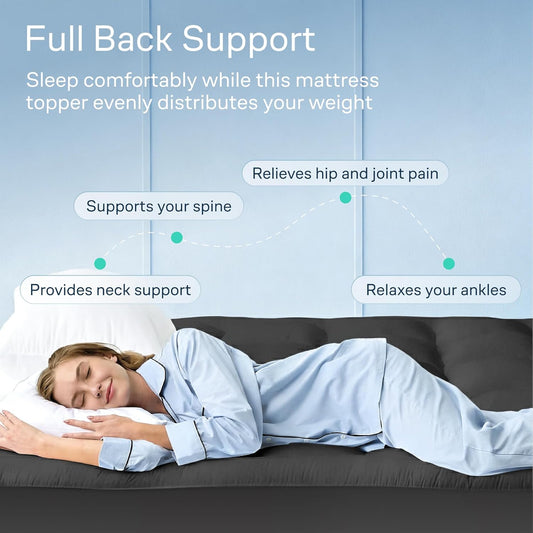 100% Cotton Top Queen Mattress Topper - Cloud-Like Mattress Pad for Back Pain Relief - Breathable & Naturally Cooling for Hot Sleepers, Dark Gray
