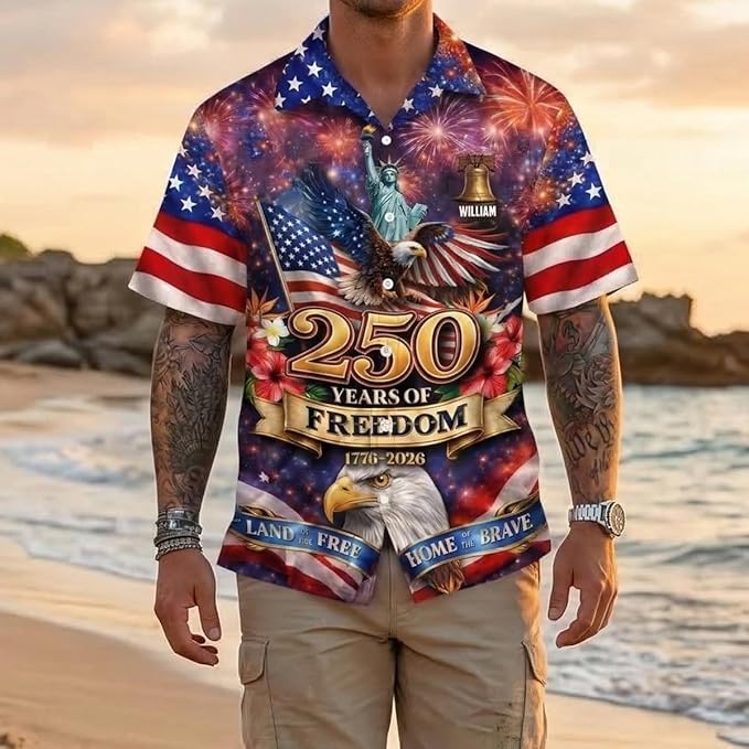 GABITA America's 250th Anniversary patriotic eagle flag Hawaiian button down shirt for men