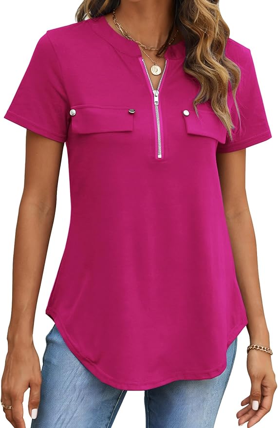 Halife Womens Dressy Casual Tops Short Sleeve