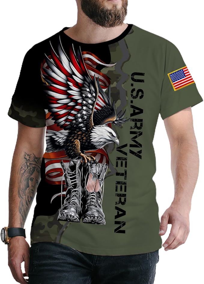 Veteran Army T-Shirt | US Military Pride American Flag Vintage Jersey | Memorial Day Gift for Men