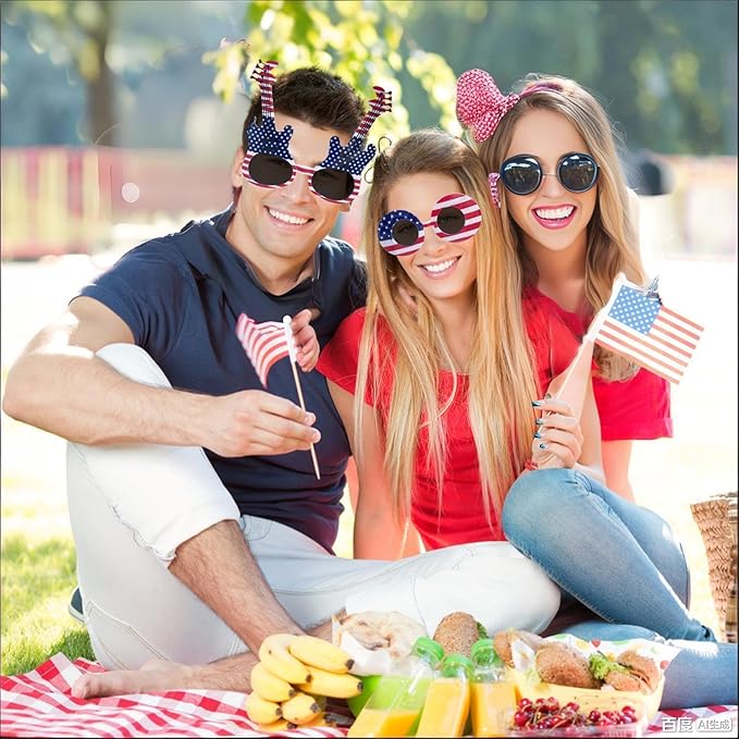 16 Pack American Flag Glasses for 4th of July Party — Patriotic Photo Booth Props & Novelty Glasses