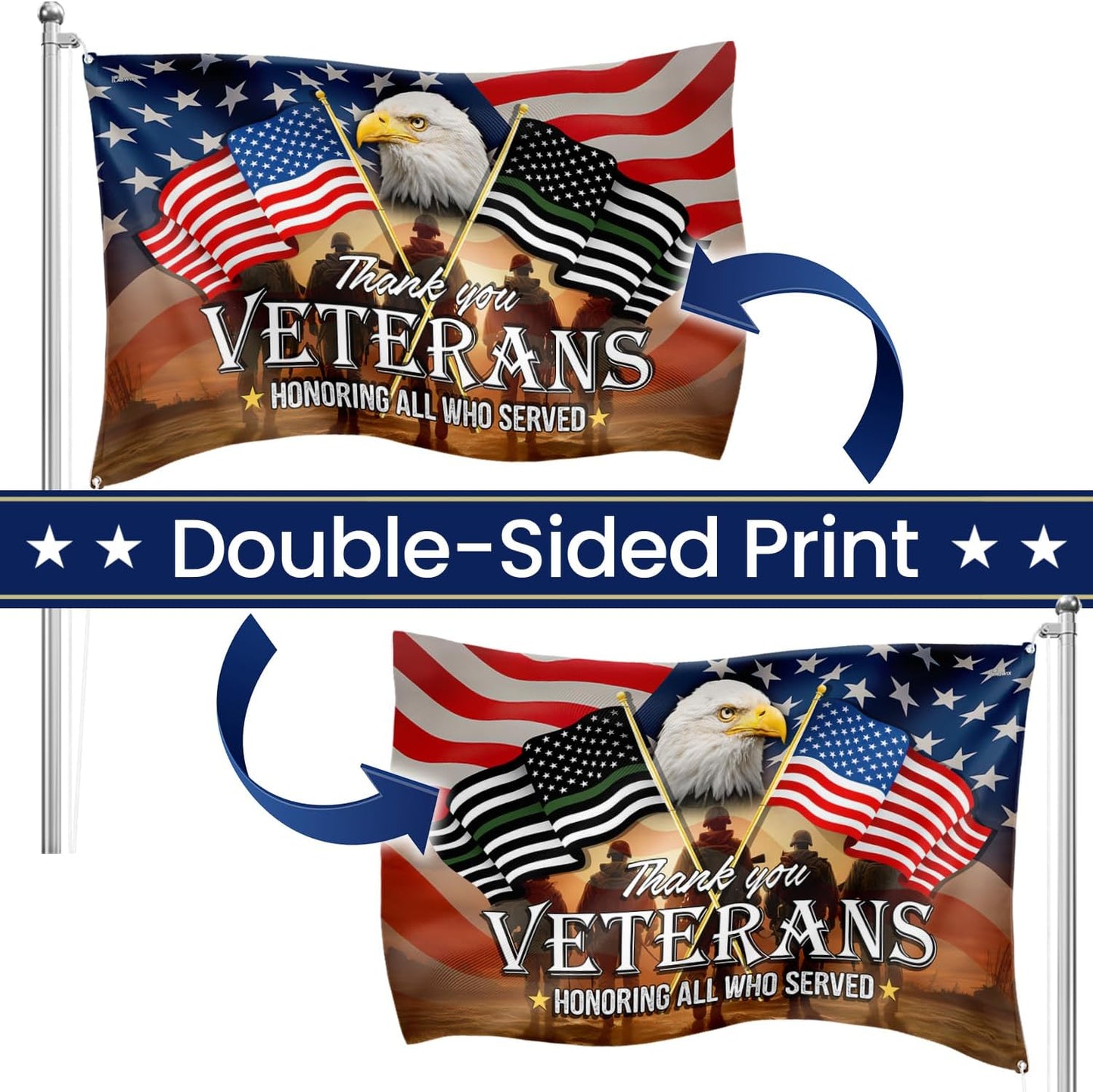 Outdoor Army veteran thank you veterans flag 3x5 ft patriotic decoration for home garden and yard display on Veterans Day Memorial Day and 4th of July