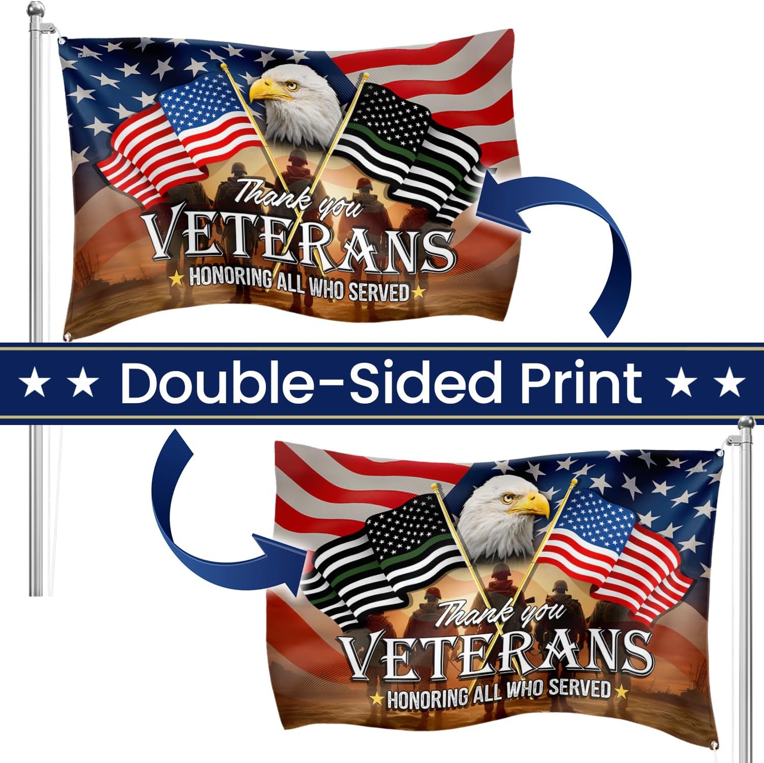 Outdoor Army veteran thank you veterans flag 3x5 ft patriotic decoration for home garden and yard display on Veterans Day Memorial Day and 4th of July