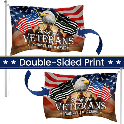 Outdoor Army veteran thank you veterans flag 3x5 ft patriotic decoration for home garden and yard display on Veterans Day Memorial Day and 4th of July