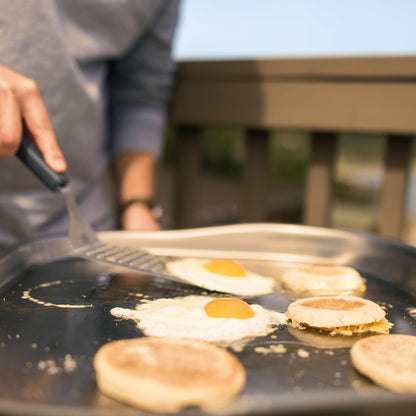 Solo Stove Steelfire 22 inch stainless steel propane griddle portable flat top outdoor grill on table