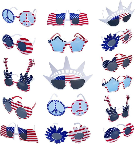 16 Pack American Flag Glasses for 4th of July Party — Patriotic Photo Booth Props & Novelty Glasses