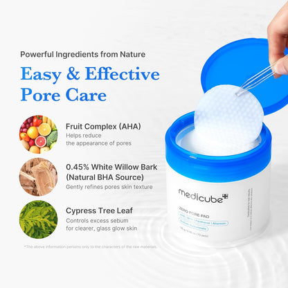medicube Zero Pore Pad 2.0 – Dual-Textured Exfoliating Toner Pads with AHA & BHA | Korean Skin Care | 70 Pads