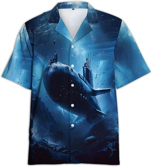 Submarine veteran Hawaiian shirt for men Navy Silent Service patriotic button down beach shirt
