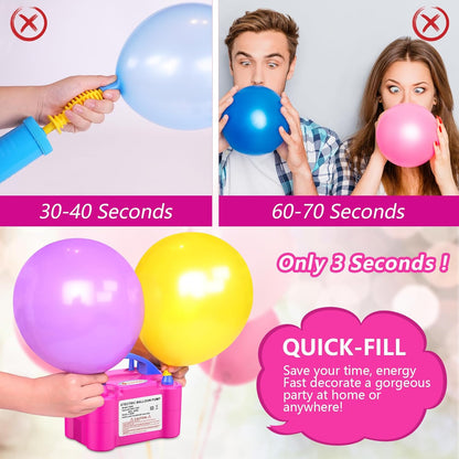 IDAODAN Electric Balloon Pump, Portable Electric Balloon Blower Machine Balloon Air Pump Dual Nozzle Rose Red 110V 600W Balloon Inflator for Party Decorations