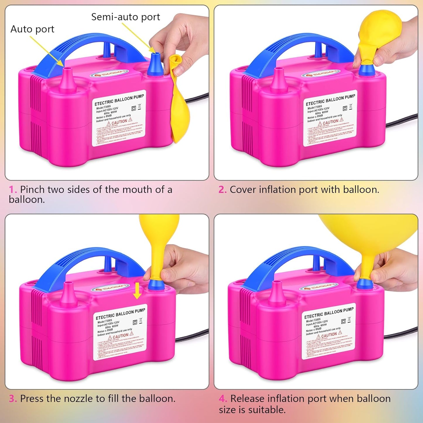 IDAODAN Electric Balloon Pump, Portable Electric Balloon Blower Machine Balloon Air Pump Dual Nozzle Rose Red 110V 600W Balloon Inflator for Party Decorations