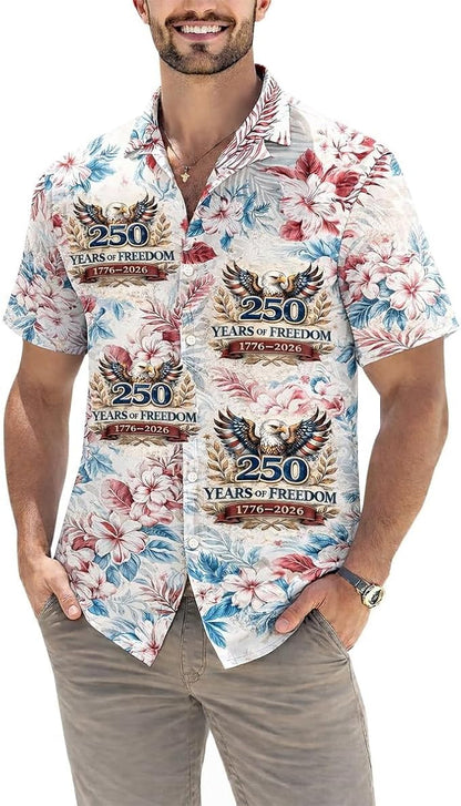 GABITA America's 250th Anniversary Hawaiian Shirt 1776–2026 | Patriotic Eagle Flag Button Down Shirt for Men