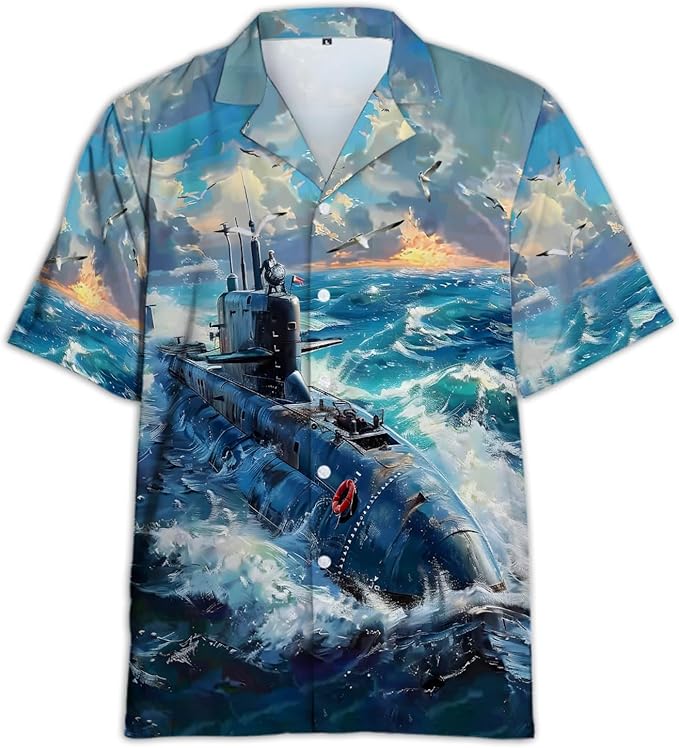 Submarine Veteran Hawaiian Shirt for Men — Navy Submarine Short Sleeve Button Down Beach Shirt