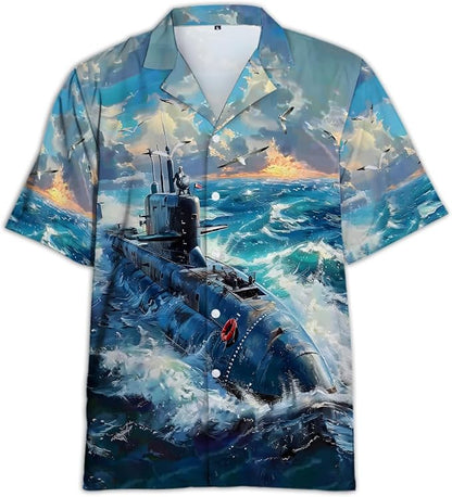 Submarine Veteran Hawaiian Shirt for Men — Navy Submarine Short Sleeve Button Down Beach Shirt
