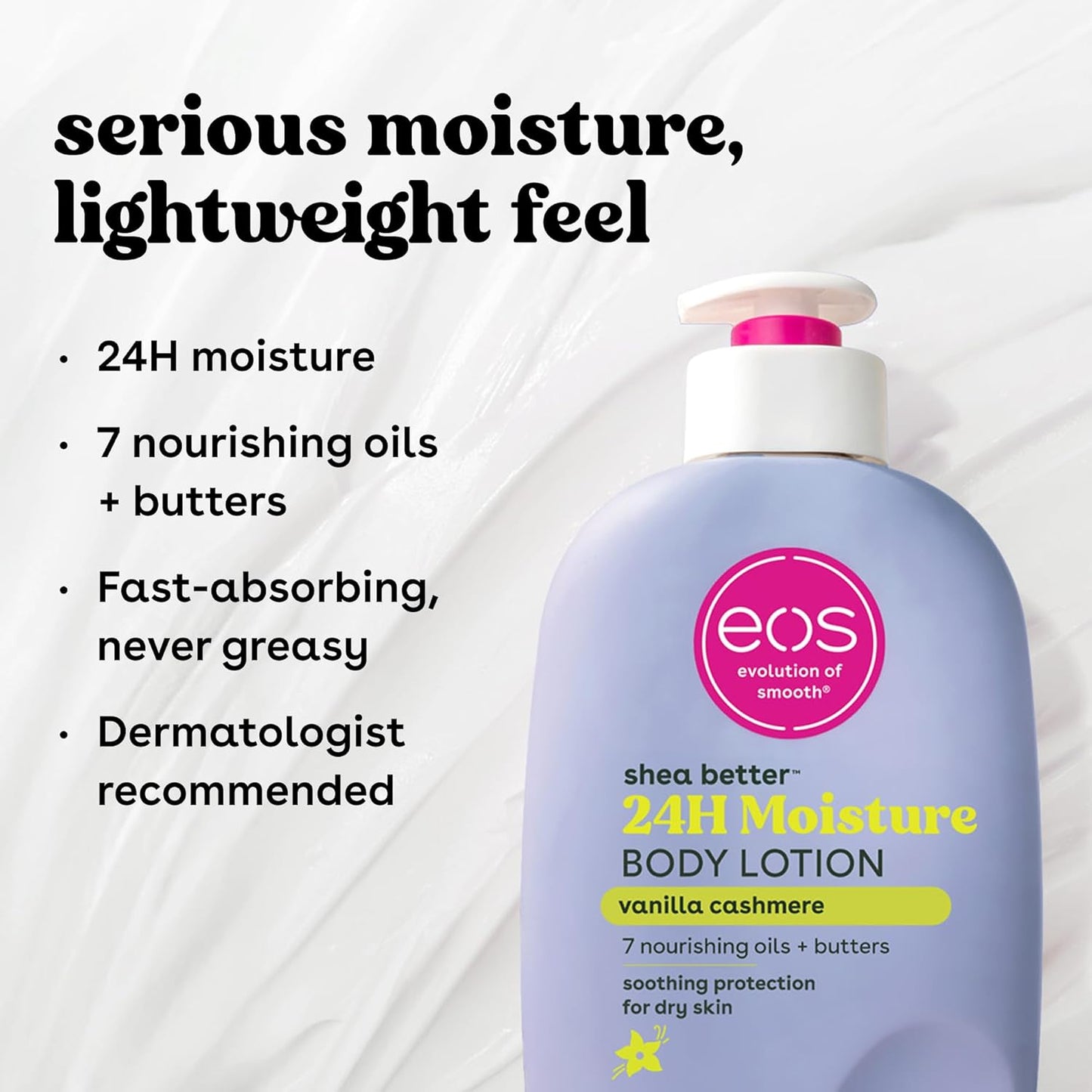eos Shea Better Body Lotion – Vanilla Cashmere 24-Hour Moisture for Women | Natural Shea | 16 fl oz