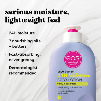 eos Shea Better Body Lotion – Vanilla Cashmere 24-Hour Moisture for Women | Natural Shea | 16 fl oz