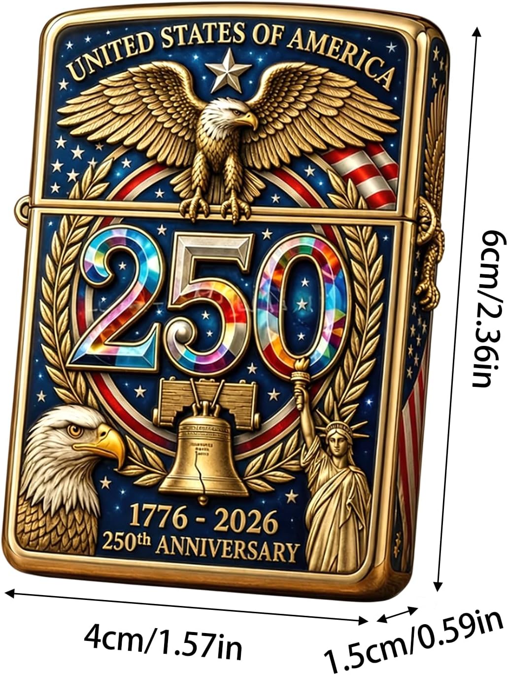 USA 250th Anniversary double sided printed metal patriotic pocket lighter gift for men