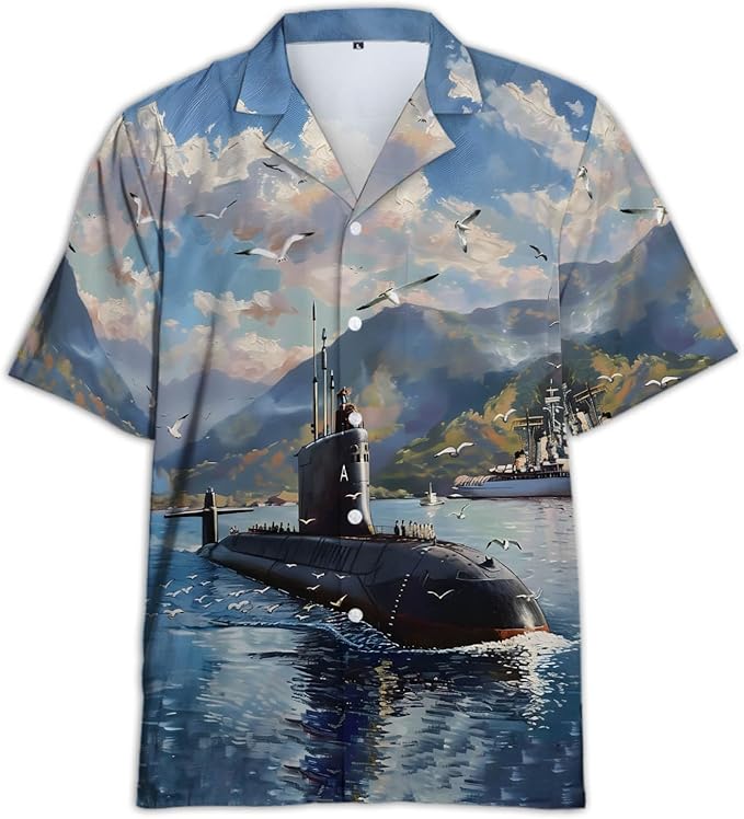 Submarine Veteran Hawaiian Shirt for Men — Navy Submarine Short Sleeve Button Down Beach Shirt