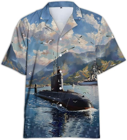Submarine Veteran Hawaiian Shirt for Men — Navy Submarine Short Sleeve Button Down Beach Shirt