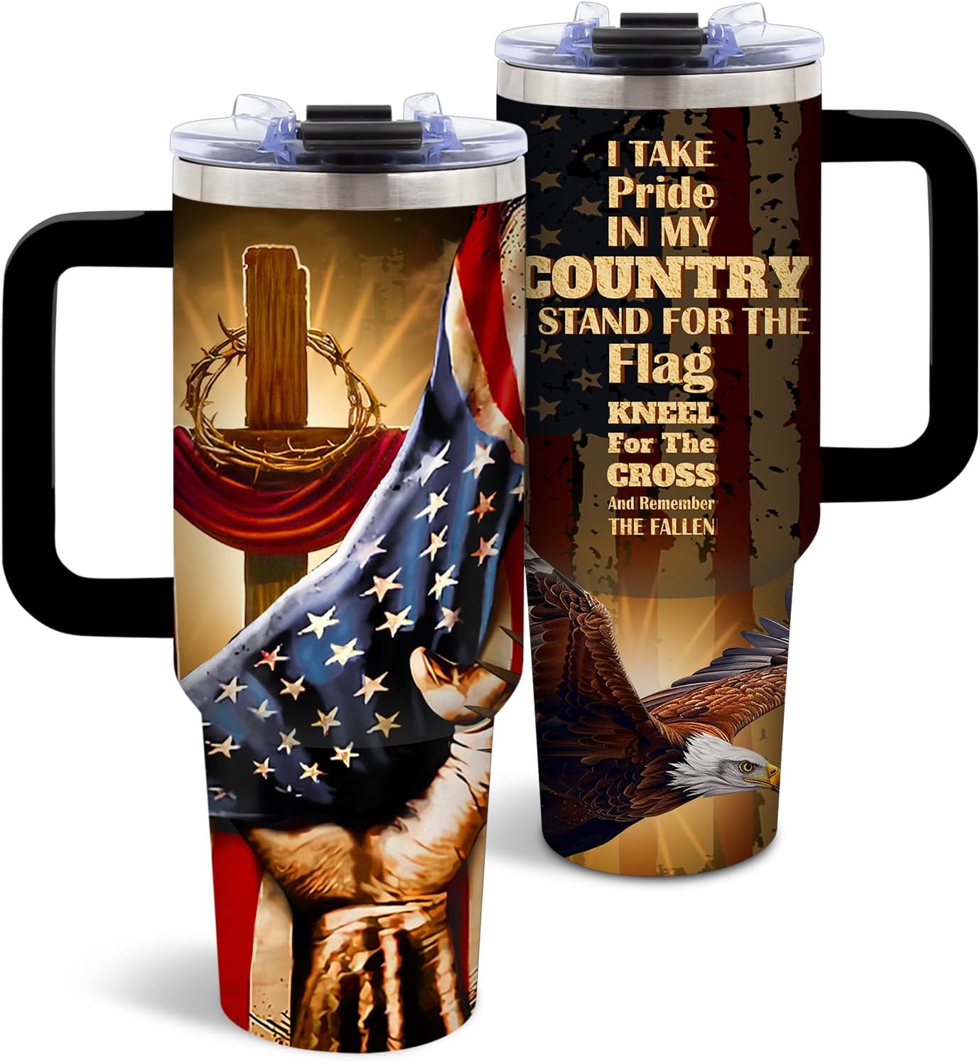 DUUV Eagle American Flag Insulated Tumbler 40oz – Patriotic Vintage Tumbler for Men, 4th of July & Father's Day Gift
