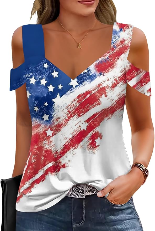 Soesdemo women's casual V-neck cold shoulder short sleeve tunic top comfy summer everyday wear